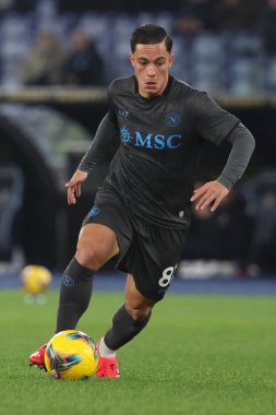 Roma, İtalya 15.02.2025: Napoli 'den Giacomo Raspadori İtalyan futbol şampiyonluğu sırasında Serie A Enilive 2024-2025 karşılaşmasında SS Lazio ile SSC Napoli Roma Olimpiyat Stadyumu' nda karşılaşacak..