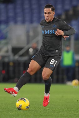 Roma, İtalya 15.02.2025: Napoli 'den Giacomo Raspadori İtalyan futbol şampiyonluğu sırasında Serie A Enilive 2024-2025 karşılaşmasında SS Lazio ile SSC Napoli Roma Olimpiyat Stadyumu' nda karşılaşacak..
