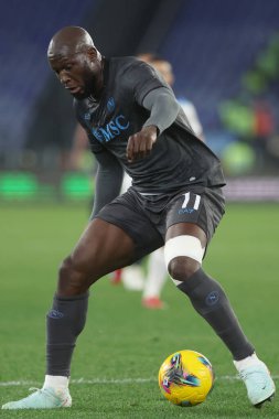 Roma, İtalya 15.02.2025: Napoli 'li Romelu Lukaku İtalya Futbol Şampiyonası sırasında Serie A Enilive 2024-2025 SSC Napoli' ye karşı Roma Olimpiyat Stadyumu 'nda SS Lazio maçı.