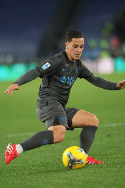 Roma, İtalya 15.02.2025: Napoli 'den Giacomo Raspadori İtalyan futbol şampiyonluğu sırasında Serie A Enilive 2024-2025 karşılaşmasında SS Lazio ile SSC Napoli Roma Olimpiyat Stadyumu' nda karşılaşacak..