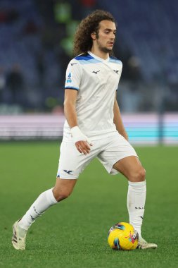 Roma, İtalya 15.02.2025: Lazio 'lu Matteo Guendouzi İtalya Futbol Şampiyonası Serie A Enilive 2024-2025 karşılaşmasında SSC Napoli' ye karşı Roma Olimpiyat Stadyumu 'nda SS Lazio.
