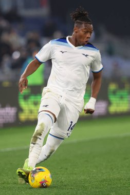 Roma, İtalya 15.02.2025: İtalyan futbol şampiyonluğu sırasında Tijjani Noslin Serie A Enilive 2024-2025 karşılaşmasında SSC Napoli 'ye karşı Roma Olimpiyat Stadyumu' nda SS Lazio.