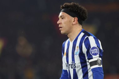 Roma, İtalya 20.02.2025: Uefa Avrupa Ligi 2024-2025 futbol maçı, play-off, AS Romanlar FC Porto 'ya karşı Roma Olimpiyat Stadyumu' nda oynanan Uefa Avrupa Ligi karşılaşmasında Porto 'nun Pepe' si görülüyor.