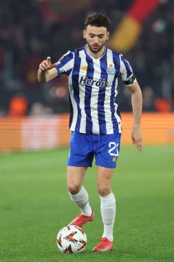 Roma, İtalya 20.02.2025: Porto 'lu Joao Mario Uefa Avrupa Ligi 2024-2025 futbol karşılaşması, play-off, AS Roma FC Porto' ya karşı Roma Olimpiyat Stadyumu.