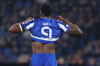 Roma, İtalya 20.02.2025: Porto 'lu Samu Aghehowa Uefa Avrupa Ligi 2024-2025 futbol karşılaşması, play-off, AS Roma FC Porto' ya karşı Roma Olimpiyat Stadyumu 'ndaki Olimpiyat Stadyumu.