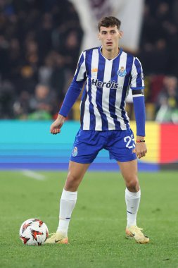 Roma, İtalya 20.02.2025: Porto 'lu Joao Mario Uefa Avrupa Ligi 2024-2025 futbol karşılaşması, play-off, AS Roma FC Porto' ya karşı Roma Olimpiyat Stadyumu.