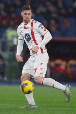 Roma, İtalya 24.02.2025: İtalya Futbol Şampiyonası sırasında Monza 'dan Georgios Kyriakopoulos Serie A Enilive 2024-2025 Roma-AC Monza maçında Roma' daki Stadio Olimpico 'da AC Monza' ya karşı.