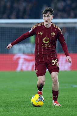 Roma, İtalya 24.02.2025: İtalya Futbol Şampiyonası sırasında Roman Alexis Saelemaekers Serie A Enilive 2024-2025 Roma-AC Monza maçında Roma 'daki Stadio Olimpico' da.