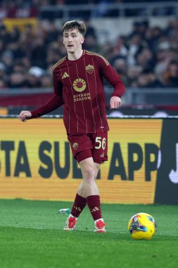 Roma, İtalya 24.02.2025: İtalya Futbol Şampiyonası sırasında Roman Alexis Saelemaekers Serie A Enilive 2024-2025 Roma-AC Monza maçında Roma 'daki Stadio Olimpico' da.