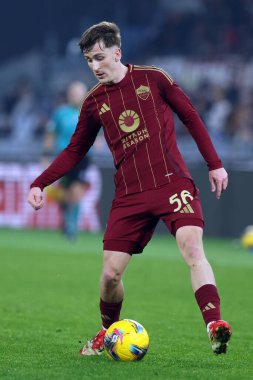 Roma, İtalya 24.02.2025: İtalya Futbol Şampiyonası sırasında Roman Alexis Saelemaekers Serie A Enilive 2024-2025 Roma-AC Monza maçında Roma 'daki Stadio Olimpico' da.