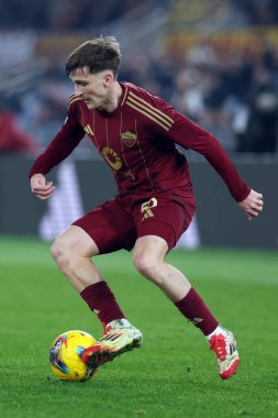 Roma, İtalya 24.02.2025: İtalya Futbol Şampiyonası sırasında Roman Alexis Saelemaekers Serie A Enilive 2024-2025 Roma-AC Monza maçında Roma 'daki Stadio Olimpico' da.