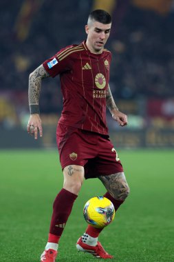 Roma, İtalya 24.02.2025: İtalyan futbol şampiyonluğu sırasında Roma 'dan Gianluca Mancini Serie A Enilive 2024-2025 Roma-AC Monza karşılaşması Roma' daki Stadio Olimpico 'da.
