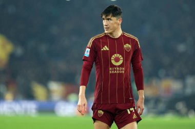 Roma, İtalya 24.02.2025: İtalyan futbolcu Eldor Shomurodov İtalya Futbol Şampiyonası sırasında Serie A Enilive 2024-2025 AS Roman AC Monza 'ya karşı Roma' daki Stadio Olimpico 'da oynanan karşılaşma.