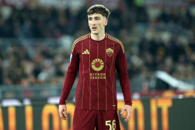 Roma, İtalya 24.02.2025: İtalya Futbol Şampiyonası sırasında Roman Alexis Saelemaekers Serie A Enilive 2024-2025 Roma-AC Monza maçında Roma 'daki Stadio Olimpico' da.