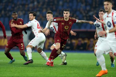 Roma, İtalya 24.02.2025: İtalyan futbol şampiyonluğu sırasında Roma 'dan Gianluca Mancini Serie A Enilive 2024-2025 Roma-AC Monza karşılaşması Roma' daki Stadio Olimpico 'da.