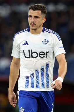 Roma, İtalya 2.03.2025: Como 'dan Marc Oliver Kempf İtalya Futbol Şampiyonası sırasında Serie A Enilive 2024-2025 AS Roma-Como 1907 Roma Olimpico Stadyumu' nda karşılaşacak.