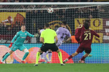 Roma, İtalya 6.03.2025: Bilbao 'dan Julen Agirrezabala Uefa Avrupa Ligi 2024-2025, 16. Round, AS Romanlar Atletizm Kulübü Bilbao' ya karşı Roma 'daki Olimpiyat Stadyumu' nda oynanan futbol karşılaşmasında görev aldı..