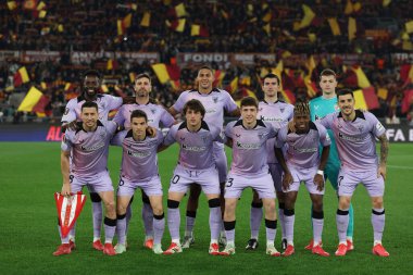 Roma, İtalya 6.03.2025: Uefa Avrupa Ligi 2024-2025 öncesi Atletizm Kulübü Bilbao takımı, Roma 'daki Olimpiyat Stadyumu' nda AS Roman ve Athletic Club Bilbao arasında oynanan 16..