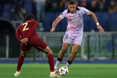 Roma, İtalya 6.03.2025: Bilbao 'lu Maroan Sannadi, Uefa Avrupa Ligi 2024-2025, 16. Round, AS Romanlar ve Athletic Club Bilbao arasında Roma' daki Olimpiyat Stadyumu 'nda oynanan futbol karşılaşmasında görev aldı..