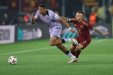 Roma, İtalya 6.03.2025: Bilbao 'dan Maroan Sannadi, Uefa Avrupa Ligi 2024-2025, 16. Round, AS Romanlar Atletizm Kulübü Bilbao' ya karşı Roma 'daki Olimpiyat Stadyumu' nda oynanan futbol karşılaşması sırasında görev yapan Roman Angelino.