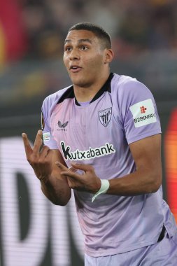 Roma, İtalya 6.03.2025: Bilbao 'lu Maroan Sannadi, Uefa Avrupa Ligi 2024-2025, 16. Round, AS Romanlar ve Athletic Club Bilbao arasında Roma' daki Olimpiyat Stadyumu 'nda oynanan futbol karşılaşmasında görev aldı..