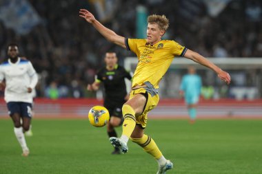 Roma, İtalya 10.03.2025: Udinese 'li Thoma Kristensen İtalya Futbol Şampiyonası Serie A Enilive 2024-2025 karşılaşmasında Roma' daki Stadio Olimpico 'da SS Lazio' ya karşı Udinese Calcio karşılaşmasında görüldü