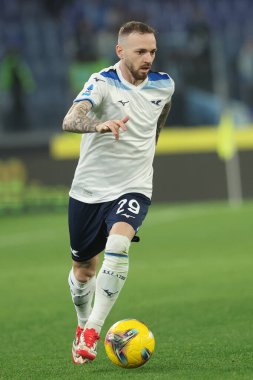 Roma, İtalya 10.03.2025: Lazio 'lu Manuel Lazzari İtalya Futbol Şampiyonası Serie A Enilive 2024-2025 karşılaşmasında Roma' daki Stadio Olimpico 'da SS Lazio' ya karşı Udinese Calcio maçında iş başında görüldü