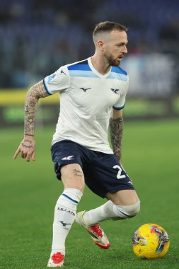 Roma, İtalya 10.03.2025: Lazio 'lu Manuel Lazzari İtalya Futbol Şampiyonası Serie A Enilive 2024-2025 karşılaşmasında Roma' daki Stadio Olimpico 'da SS Lazio' ya karşı Udinese Calcio maçında iş başında görüldü
