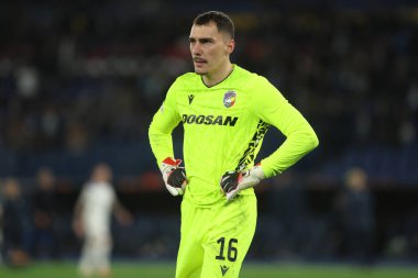 Roma, İtalya 13.03.2025: Viktoria 'lı Martin Jedlicka Uefa Avrupa Ligi 2024-2025, 16. tur karşılaşmasında Roma' daki Olimpiyat Stadyumu 'nda SS Lazio ile Viktoria Plzen arasındaki maçta görüldü..