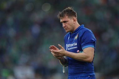 Roma, İtalya - 15.03.2025: İtalyan Federico Ruzza M6N Guinness Altı Milletler 2025 Olimpiyat Stadyumu 'nda oynanan karşılaşmada görülüyor.