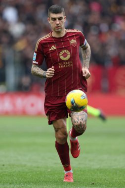 Roma, İtalya 16.03.2025: İtalyan futbolcu Gianluca Mancini İtalya Futbol Şampiyonası sırasında Serie A Enilive 2024-2025 AS Romanlar Cagliari Calcio 'ya karşı Roma' da oynanan OLYMPIC STADIUM karşılaşmasında