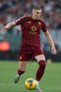 Roma, İtalya 16.03.2025: İtalya Futbol Şampiyonası sırasında Roma 'dan Artem Dovbyk Serie A Enilive 2024-2025, Roma' daki OLYMPIC STADIUM 'da AS Romanlar Cagliari Calcio' ya karşı.