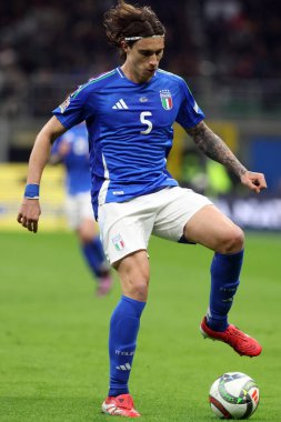 Milan, İtalya 20.03.2025: İtalyan Riccardo Colafiori Uefa Milletler Ligi 2025, çeyrek final, İtalya ile Almanya arasındaki futbol maçı Milano 'daki Giuseppe Meazza Stadyumu' nda görüldü..