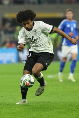 Milan, İtalya 20.03.2025: Almanya 'dan Karim Adeyemi Uefa Milletler Ligi 2025, çeyrek final, İtalya ile Almanya arasındaki futbol maçı Milano' daki Giuseppe Meazza Stadyumu 'nda görüldü..