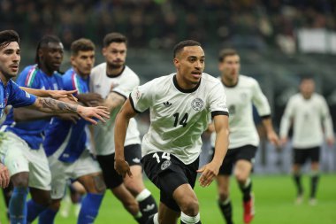 Milan, İtalya 20.03.2025: Uefa Milletler Ligi 2025, çeyrek final, İtalya ile Almanya arasındaki futbol maçı Milano 'daki Giuseppe Meazza Stadyumu' nda görüldü..