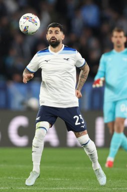 Roma, İtalya 31.03.2025: Lazio 'lu Elseid Hysaj İtalya Futbol Şampiyonası sırasında Serie A Enilive 2024-2025 karşılaşmasında SS Lazio Torino FC' ye karşı Roma 'daki Stadio Olimpico' da