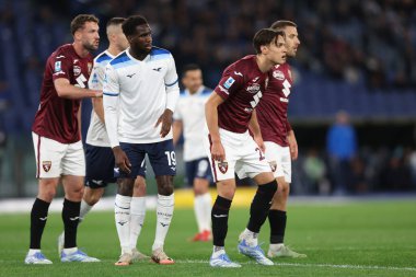 Roma, İtalya 31.03.2025: Lazio 'dan Boulaye Dia, İtalya futbol şampiyonluğu sırasında Torino' dan Saul Coco Serie A Enilive 2024-2025 karşılaşmasında SS Lazio, Roma 'daki Stadio Olimpico' da Torino 'ya karşı