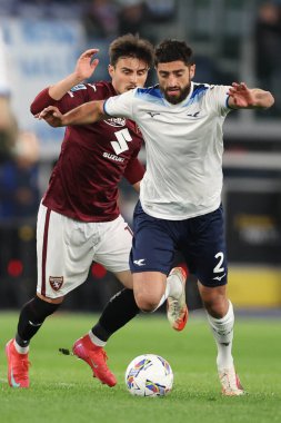 Roma, İtalya 31.03.2025: Lazio 'lu Samuel Gigot İtalya futbol şampiyonluğu sırasında Serie A Enilive 2024-2025 karşılaşmasında SS Lazio, Torino FC' ye karşı Roma 'daki Stadio Olimpico' da karşılaşacak.