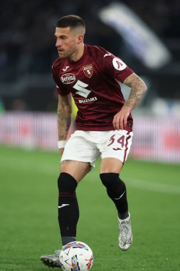 Roma, İtalya 31.03.2025: Torino 'lu Samuel Biraghi İtalya futbol şampiyonluğu sırasında Serie A Enilive 2024-2025 karşılaşmasında SS Lazio Torino FC' ye karşı Roma 'daki Stadio Olimpico' da