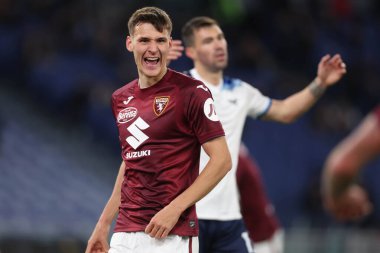 Roma, İtalya 31.03.2025: Torino 'dan Gvidas Gineitis gol attı ve İtalya futbol şampiyonası Serie A Enilive 2024-2025 karşılaşmasında Roma' daki Stadio Olimpico 'da SS Lazio' ya karşı Torino FC karşılaşmasını takımla kutladı.
