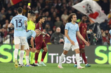 Roma, İtalya 13.4.2025: Lazio 'lu Matteo Guendouzi İtalya Futbol Şampiyonası sırasında Serie A Enilive 2024-2025 Derby karşılaşmasında Roma' daki Stadio Olimpico 'da SS Lazio ile AS Roma karşılaşacak..