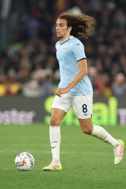 Roma, İtalya 13.4.2025: Lazio 'lu Matteo Guendouzi İtalya Futbol Şampiyonası sırasında Serie A Enilive 2024-2025 Derby karşılaşmasında Roma' daki Stadio Olimpico 'da SS Lazio ile AS Roma karşılaşacak..