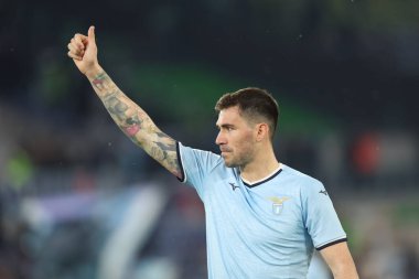 Roma, İtalya 13.4.2025: Lazioat 'tan Alessio Romagnoli İtalya futbol şampiyonası Serie A Enilive 2024-2025 derbisi finalinde Roma' daki Stadio Olimpico 'da SS Lazio ile AS Roma karşılaşacak..