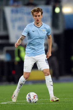 Roma, İtalya 28.4.2025: İtalyan futbolu şampiyonluğu sırasındaki Nicolo Rovella Serie A Enilive 2024-2025 Derby maçı sırasında SS Lazio ile Parma Calcio 1913 Roma 'daki Stadio Olimpico karşılaşmasında.