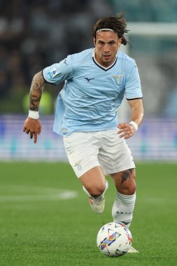 Roma, İtalya 28.4.2025: Lazio 'lu Luca Pellegrini İtalya Futbol Şampiyonası sırasında Serie A Enilive 2024-2025 Derby karşılaşmasında SS Lazio - Parma Calcio 1913 Roma' daki Stadio Olimpico.