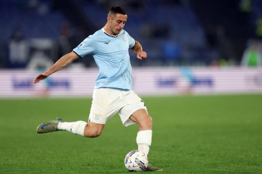 Roma, İtalya 28.4.2025: Lazio 'lu Adam Marusiç İtalyan futbol şampiyonluğu sırasında Serie A Enilive 2024-2025 derby karşılaşmasında SS Lazio - Parma Calcio 1913 Roma' daki Stadio Olimpico karşılaşmasında.