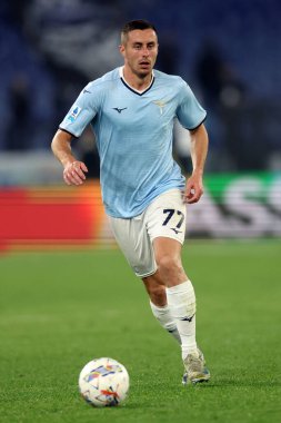Roma, İtalya 28.4.2025: Lazio 'lu Adam Marusiç İtalyan futbol şampiyonluğu sırasında Serie A Enilive 2024-2025 derby karşılaşmasında SS Lazio - Parma Calcio 1913 Roma' daki Stadio Olimpico karşılaşmasında.