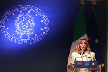 Roma, İtalya 29.4.2025: İtalya Başbakanı Giorgia Meloni, Türkiye Cumhurbaşkanı Recep Tayyip Erdoğan 'ı Roma ile Ankara arasındaki dördüncü zirvenin yapılacağı Villa Pamphili' de karşıladı.