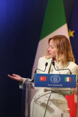 Roma, İtalya 29.4.2025: İtalya Başbakanı Giorgia Meloni, Türkiye Cumhurbaşkanı Recep Tayyip Erdoğan 'ı Roma ile Ankara arasındaki dördüncü zirvenin yapılacağı Villa Pamphili' de karşıladı.