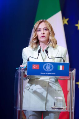 Roma, İtalya 29.4.2025: İtalya Başbakanı Giorgia Meloni, Türkiye Cumhurbaşkanı Recep Tayyip Erdoğan 'ı Roma ile Ankara arasındaki dördüncü zirvenin yapılacağı Villa Pamphili' de karşıladı.